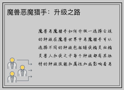 魔兽恶魔猎手：升级之路